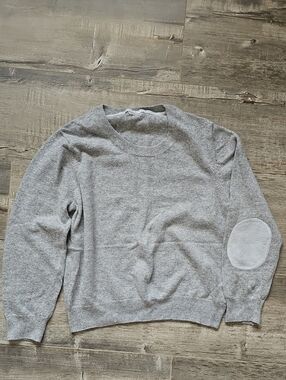Talula Women Light Grey Crew Sweater Light Blue Elbow 7% Rabbit Hair 5% Cashmere